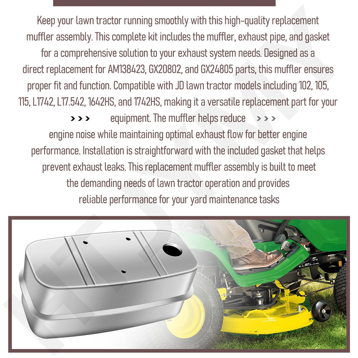 HTJYMY AM138423 muffler installed for quieter yard work.