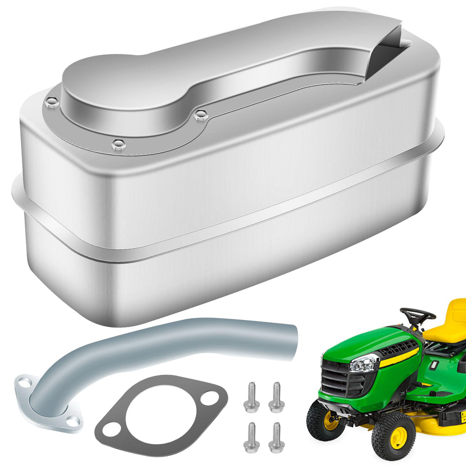 HTJYMY AM138423 muffler close-up highlighting durable construction for long-lasting performance.