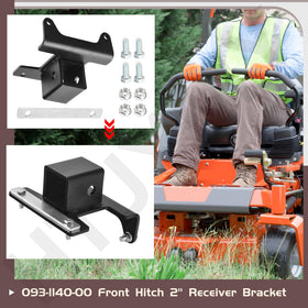 Close-up of HTJYMY bracket on mower front view for compatibility check.