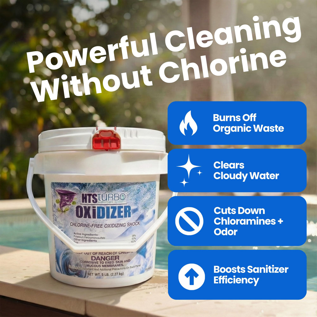 HTS Turbo Oxidizer Shock spa and hot tub use—non-chlorine treatment option.