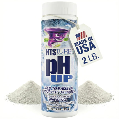 HTS Turbo pH Up bottle-front view for easy spa water balance.