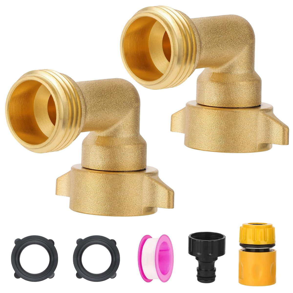 HTSKWA 90-degree brass hose elbow reduces kink for RV hoses.