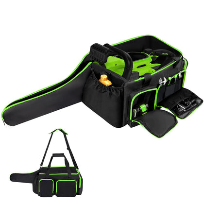 HTZSSON chainsaw carrying case front view showing rugged, functional exterior