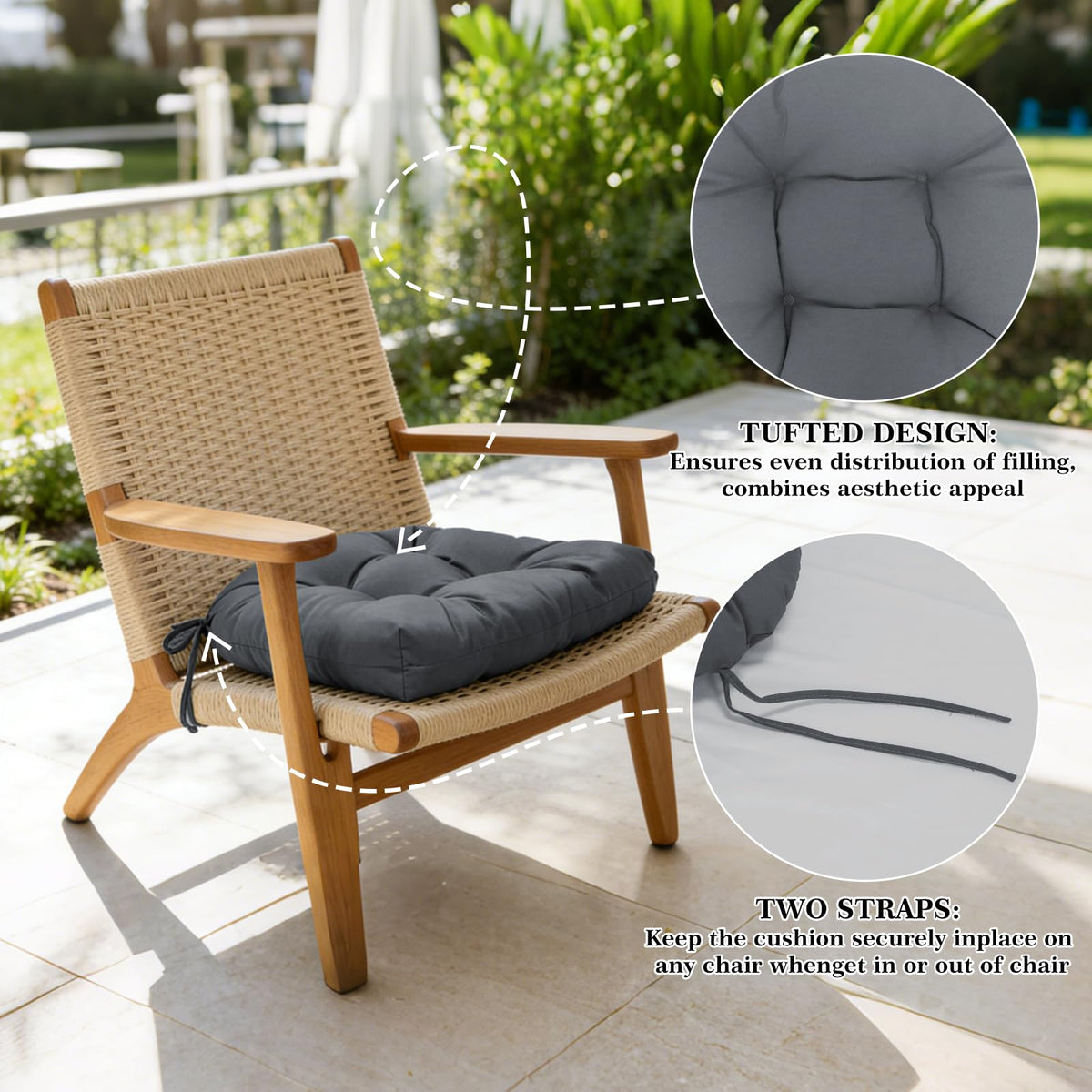 Standard 19x19 inch cushions fit most dining chairs and rockers.