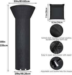 Hualedi cover in waterproof fabric shielding heater from rain and dust.