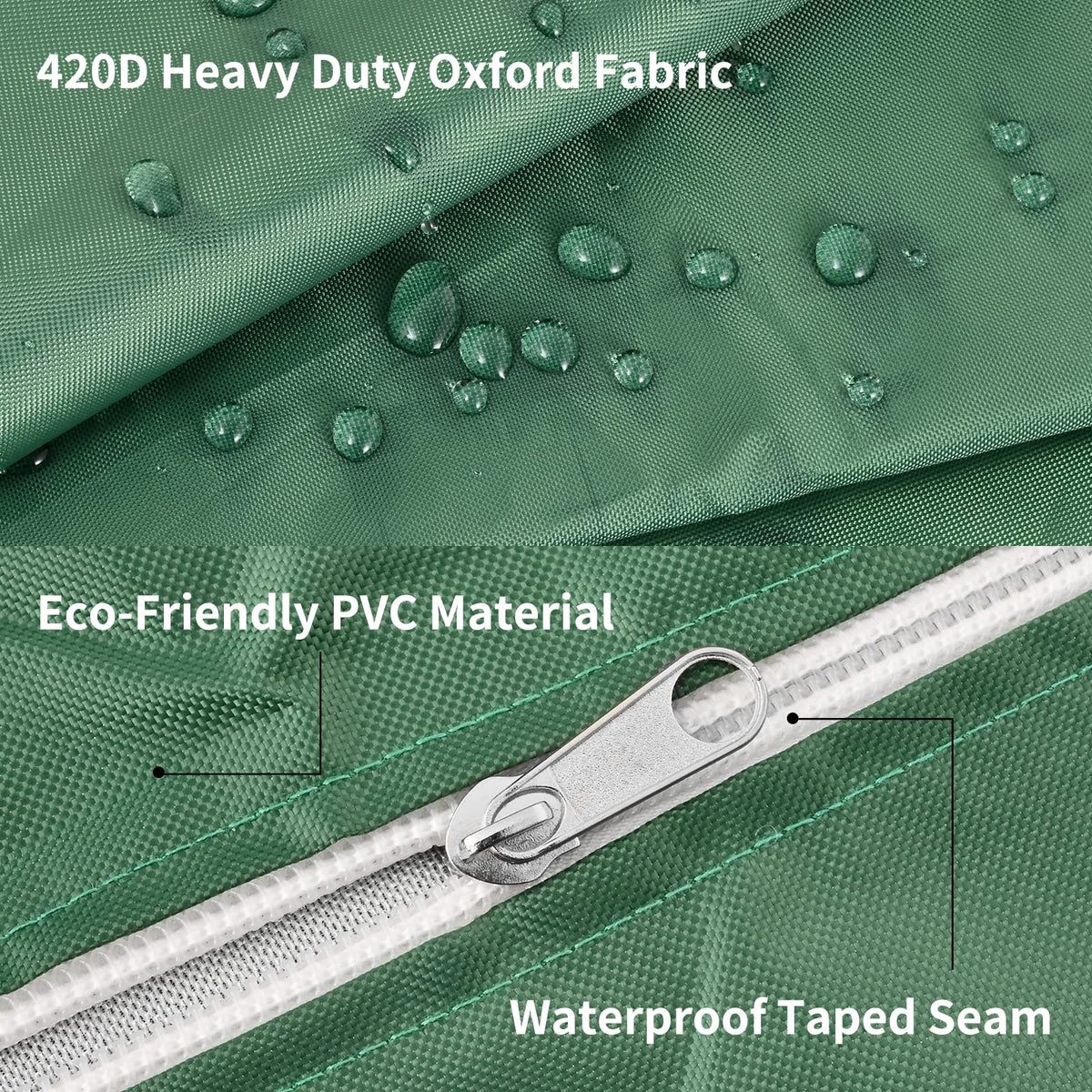 Huapate Green Zipper IBC Tote Cover side snaps securing the cover against wind.