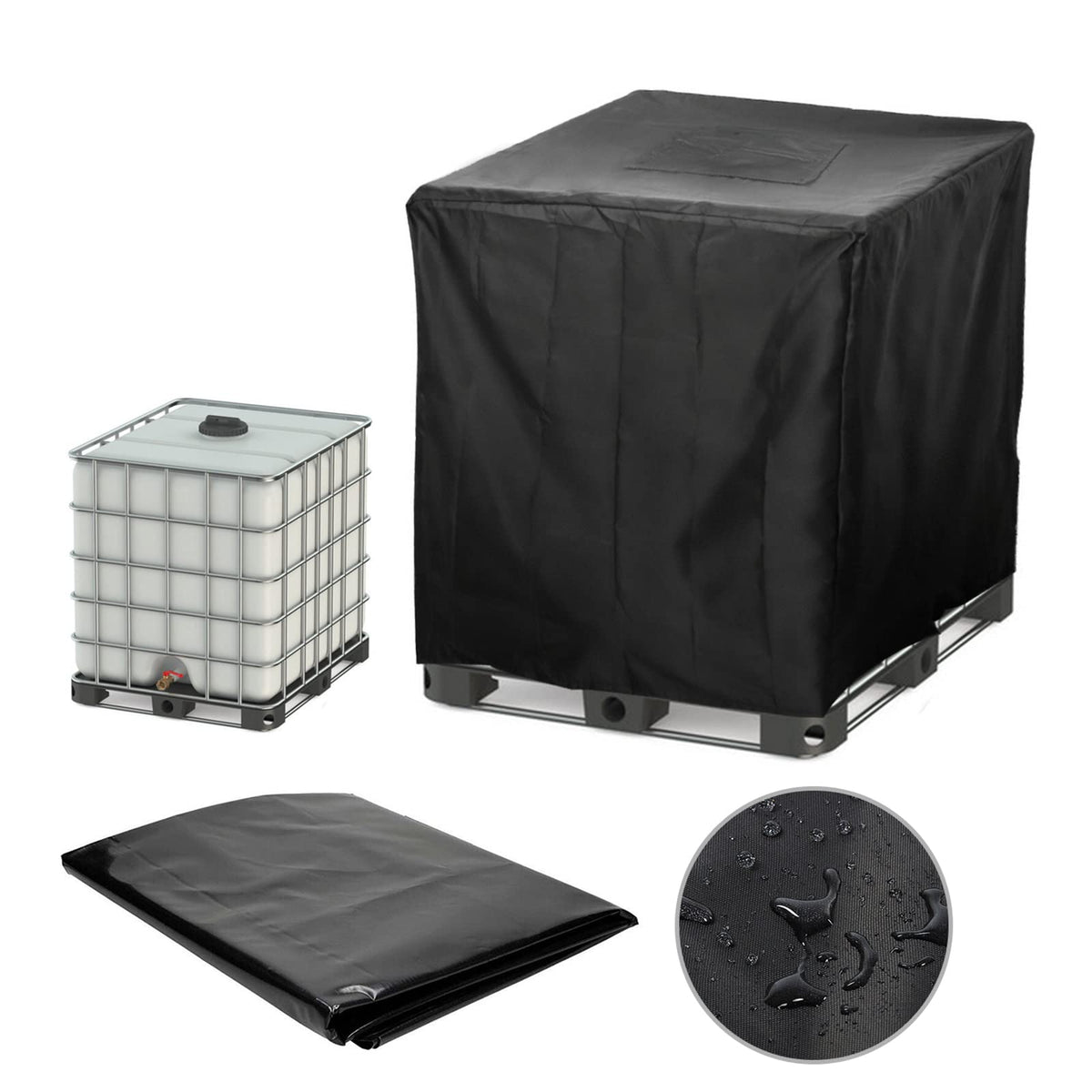 Huapate IBC tote cover shields a 275 gallon tank from sun and debris
