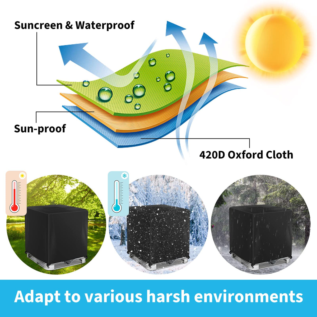 Thick Oxford cloth provides tear and puncture resistance outdoors