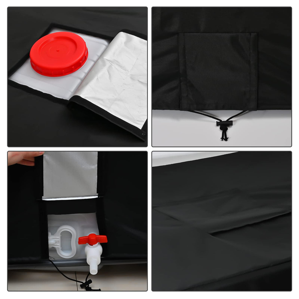 Top opening with closure shown for easy water filling