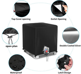 Weatherproof black tote cover protecting the tank in an outdoor setting