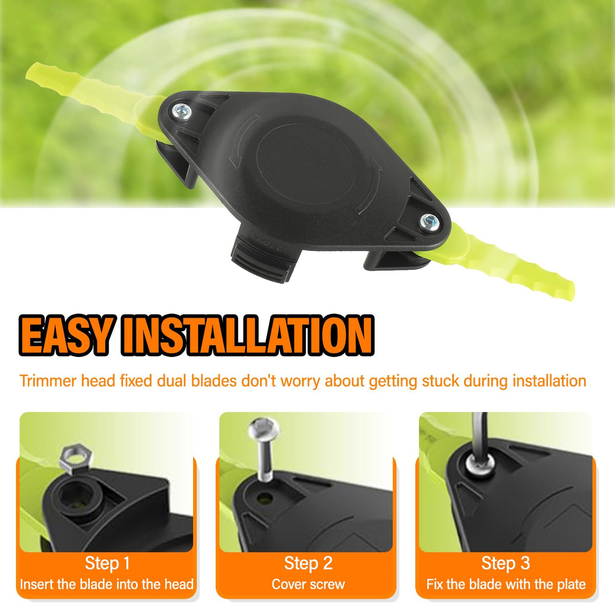 Polycarbonate blades resist impact, protecting the trimmer head