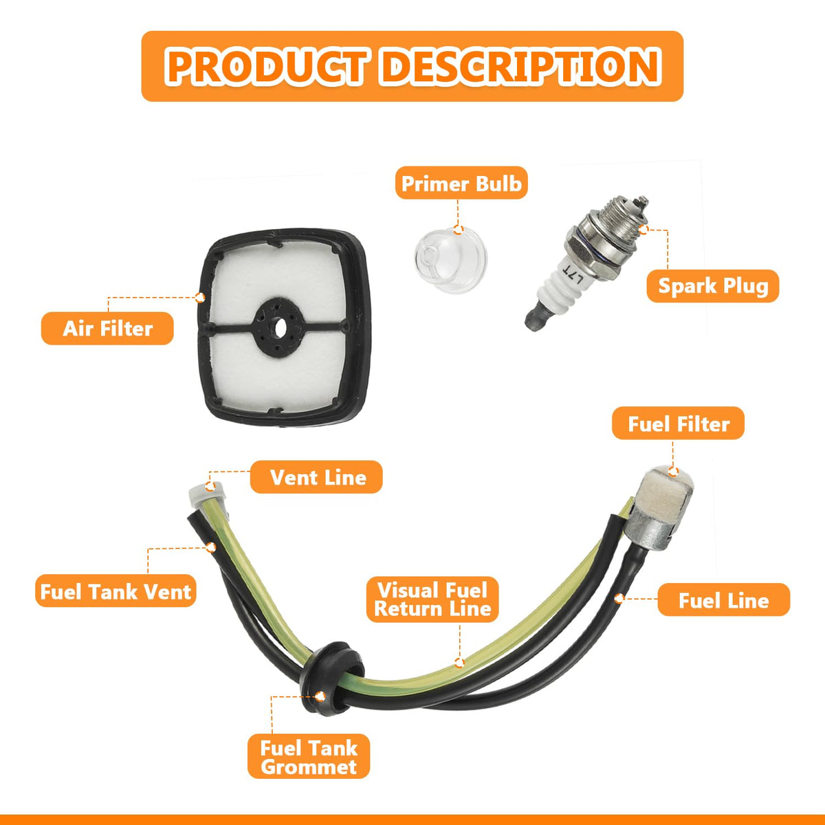 HUAREW fuel filter and grommet bundle shown for reliable fuel flow