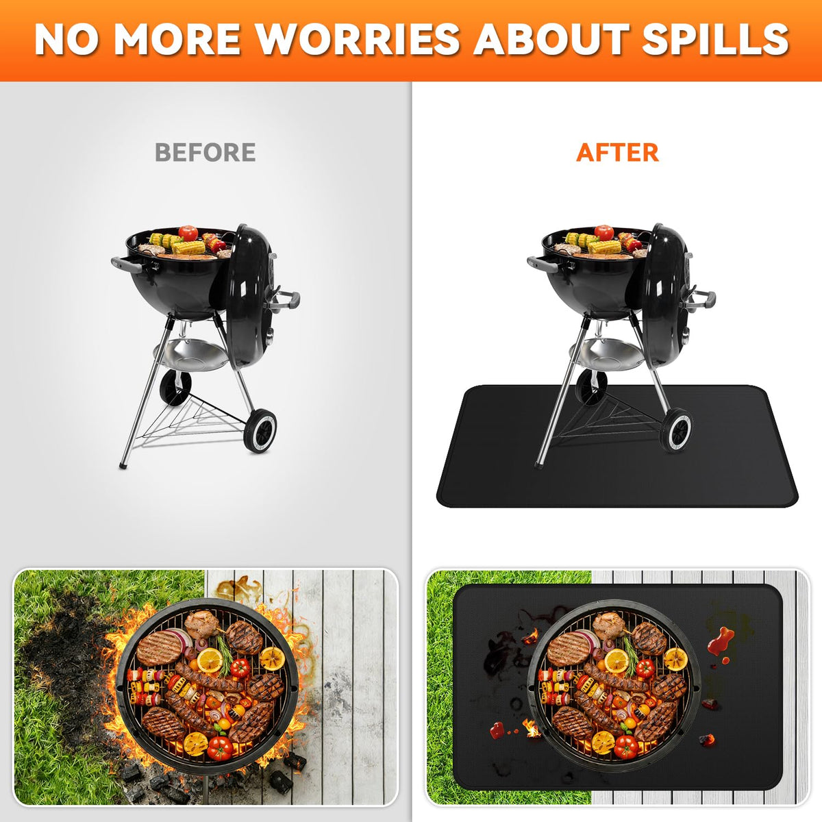 Huchiz large 72x39-inch mat fits under most grills for full coverage
