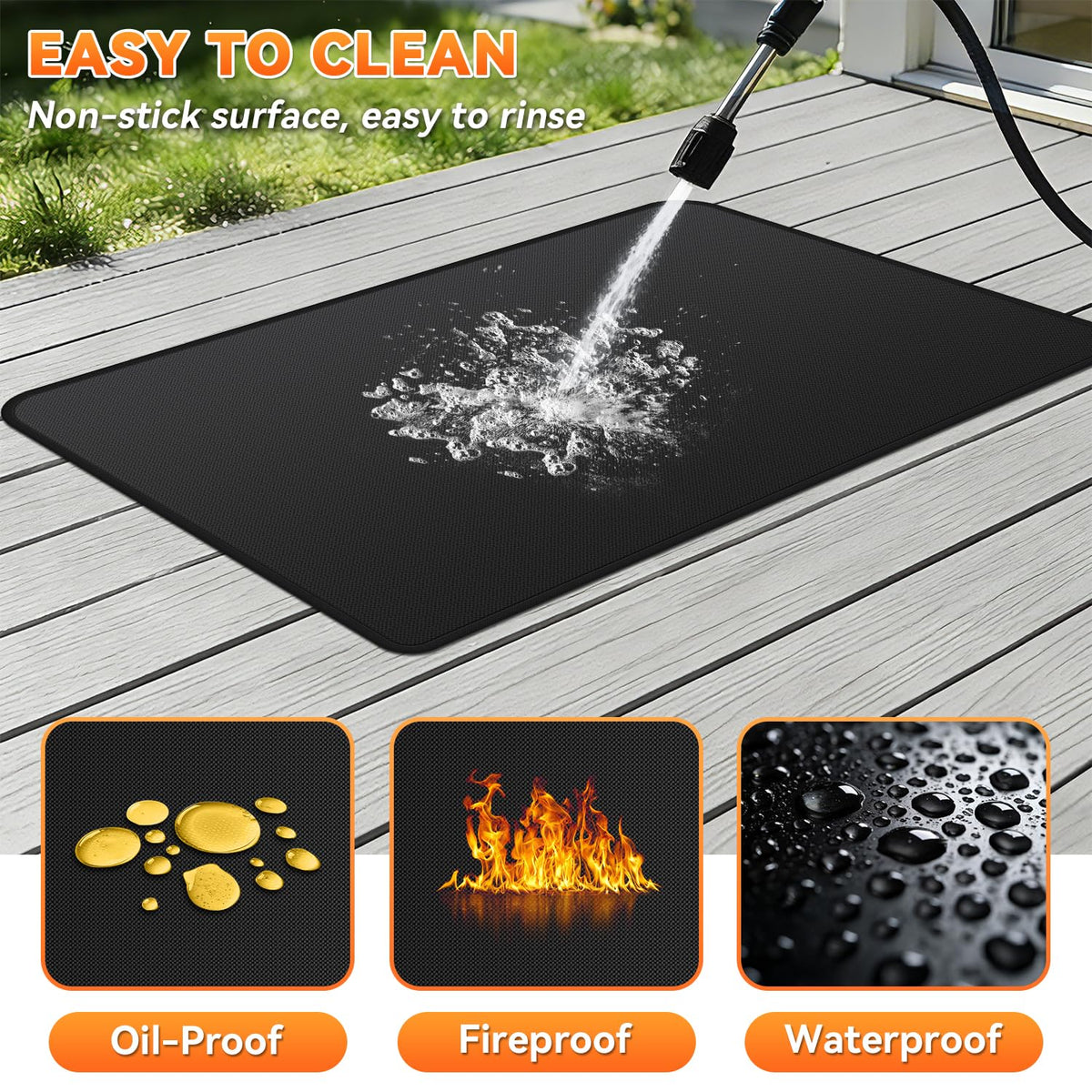 Huchiz wide coverage outdoor grill mat protects decks and patios
