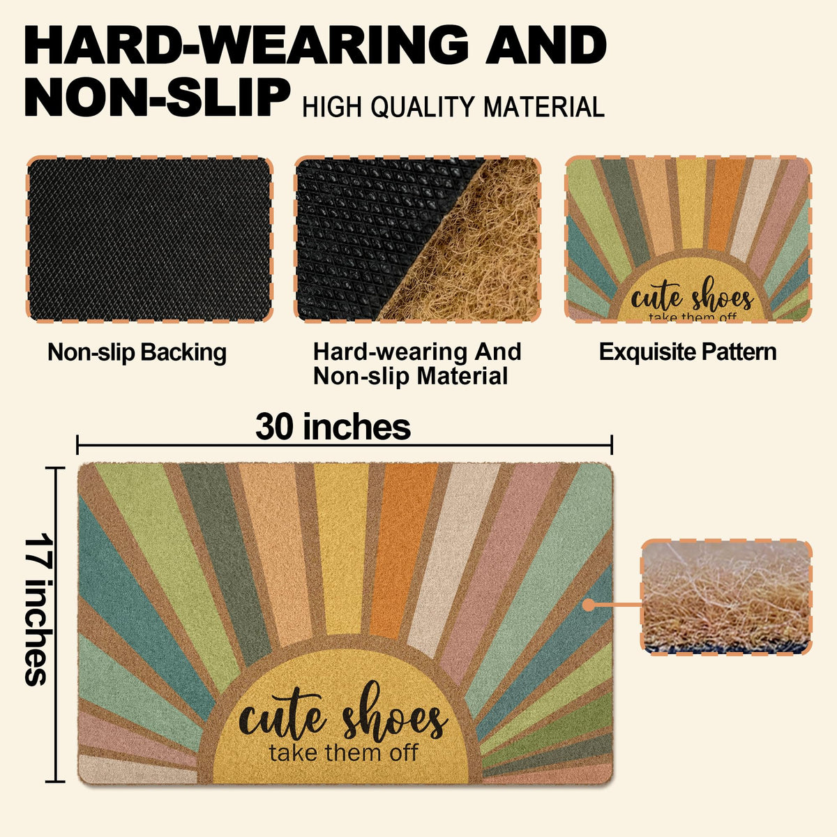 Huester Shoes Off Doormat easy to clean with shake-out or vacuuming