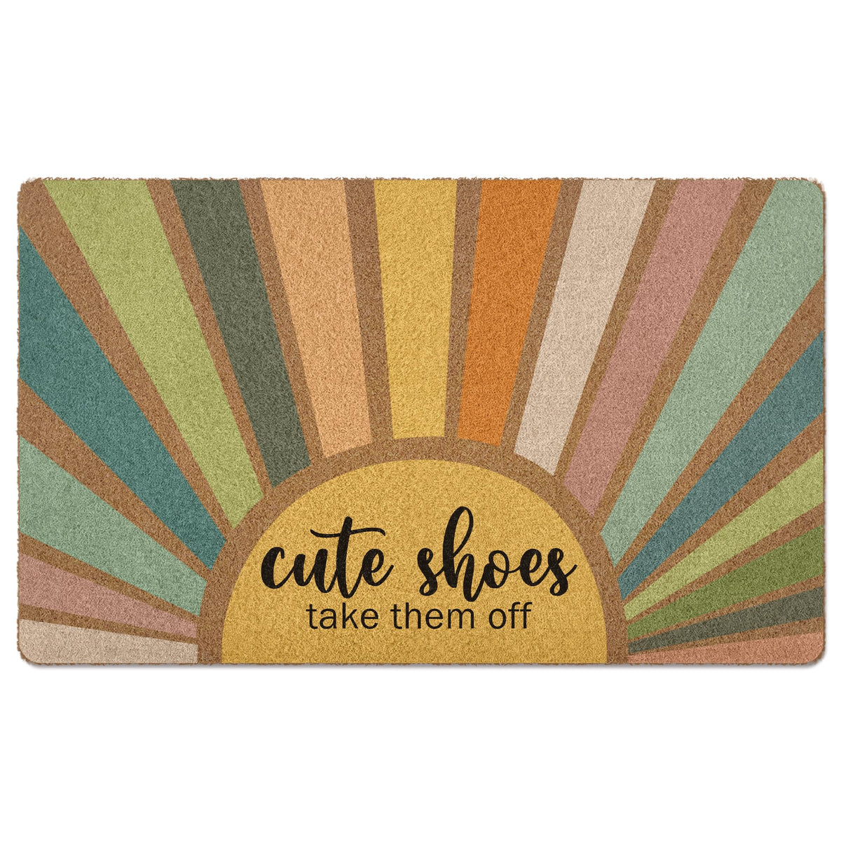 Huester Shoes Off Doormat shows textured surface to brush off dirt at the door