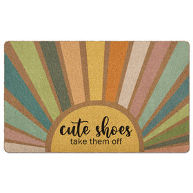 Huester Shoes Off Doormat shows textured surface to brush off dirt at the door