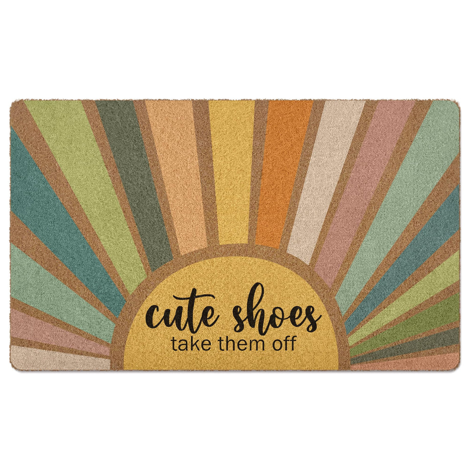 Huester Shoes Off Doormat shows textured surface to brush off dirt at the door