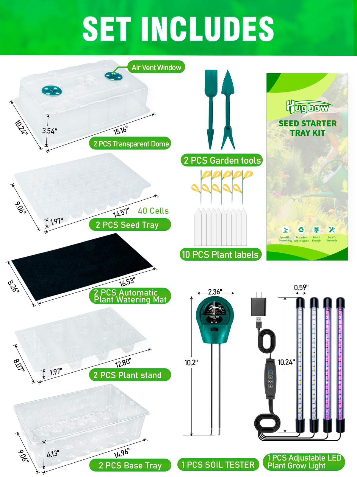 Hugbow grow-light system LED bars provide adjustable light for faster seedling growth.