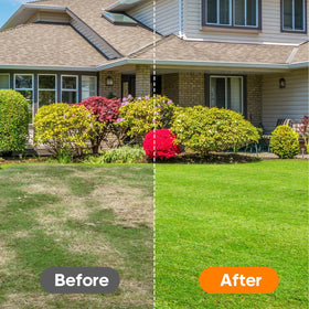 Hugeneroy manual push core aerator in-use lawn demonstrates easy vertical strokes.
