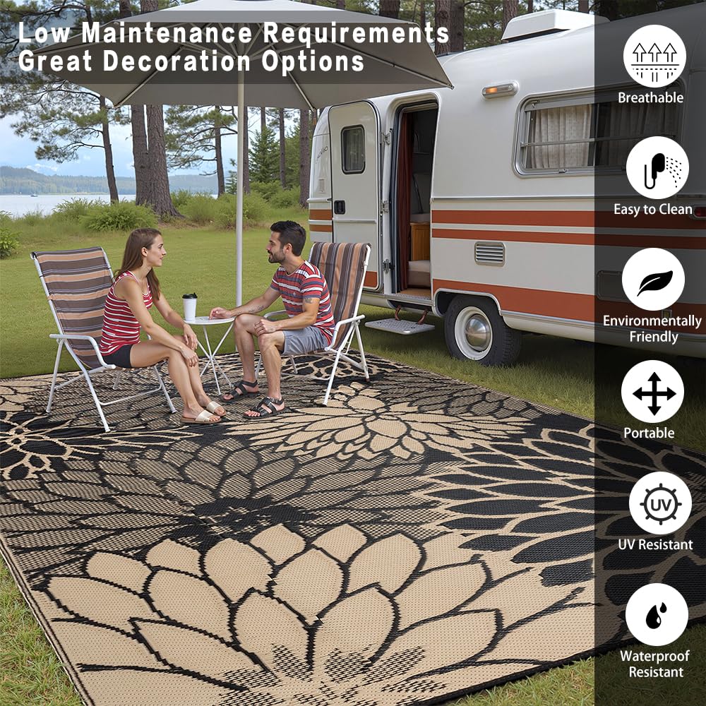 HUGEAR easy-clean portable rug folds compactly with carrying bag for travel.
