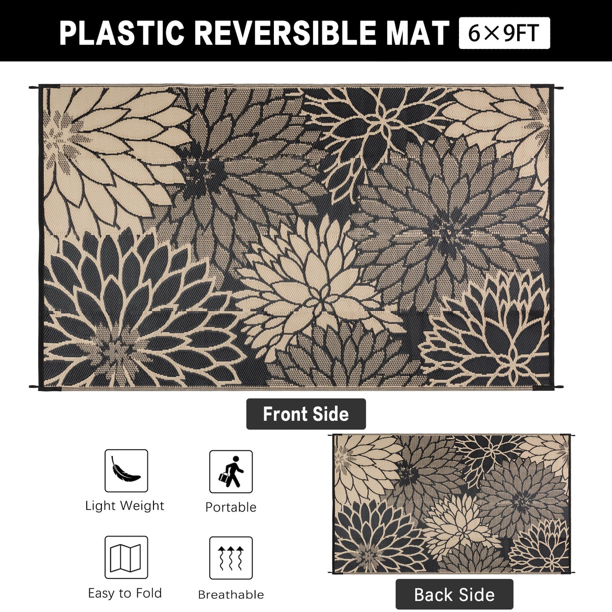 HUGEAR reversible floral design outdoor rug with two looks for gatherings.