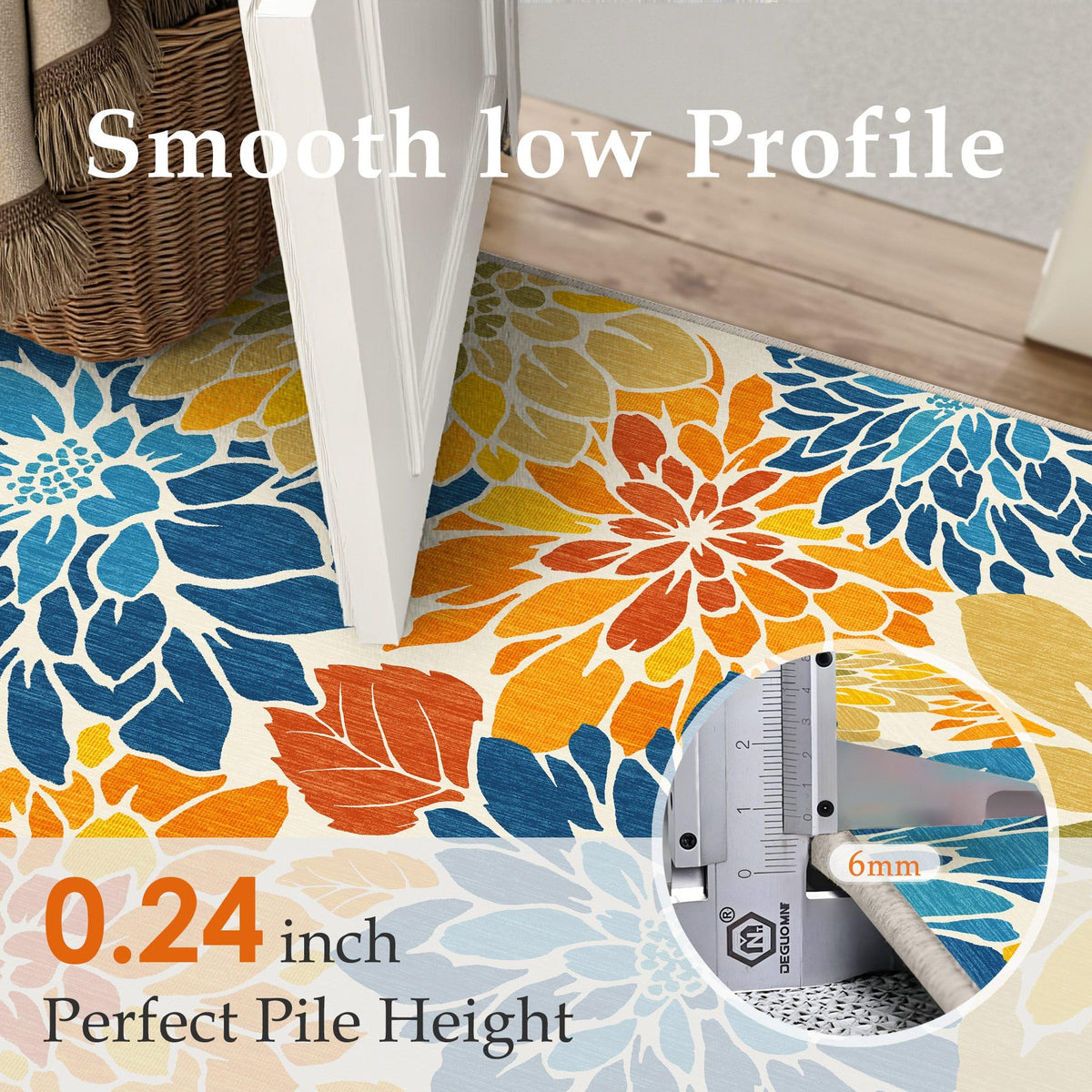 HUGEAR colorful floral pattern rug brightens balcony, deck, or entry.