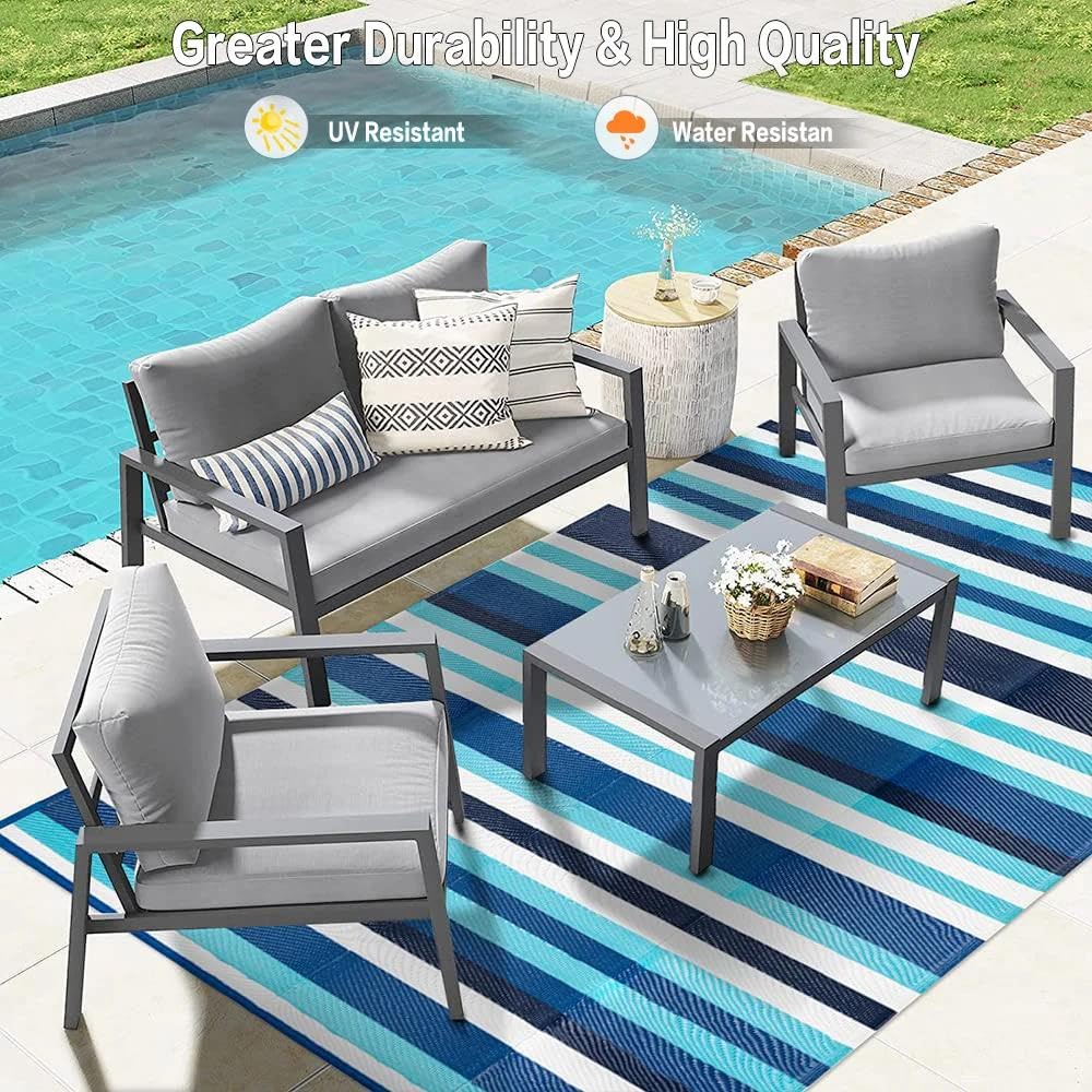 HUGEAR portable outdoor rug folds compactly for easy transport.