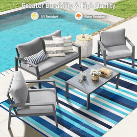 HUGEAR portable outdoor rug folds compactly for easy transport.