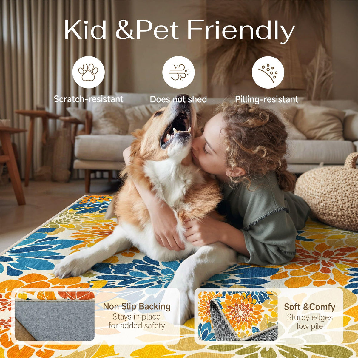 HUGEAR fade-resistant rug with UV stabilization keeps vibrant colors.