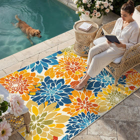 HUGEAR floral textured weave 4x6 rug for outdoor patio, durable and weather-ready.