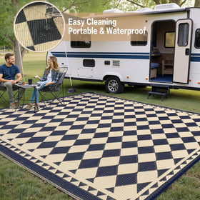 HUGEAR easy-clean beige-plaid rug for high-traffic spaces and quick rinses.