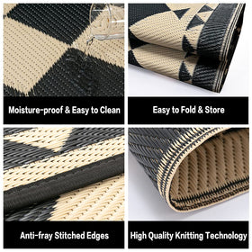 HUGEAR beige-plaid multiuse rug for decks, patios, beaches, and picnics.