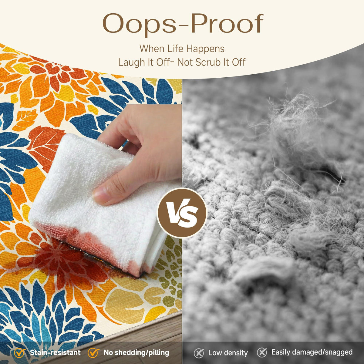 HUGEAR non-slip TPE-backed rug for safe high-traffic areas.
