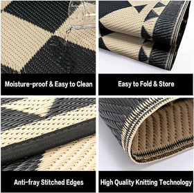 HUGEAR durable rug suitable for patio, deck, camping, and beach.