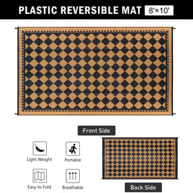 HUGEAR reversible design outdoor rug in brown plaid for two looks.