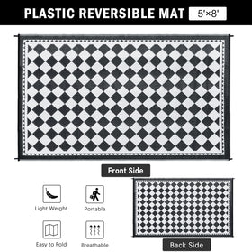 HUGEAR Outdoor Rug Reversible Plaid shows dual-color option for flexible decor.