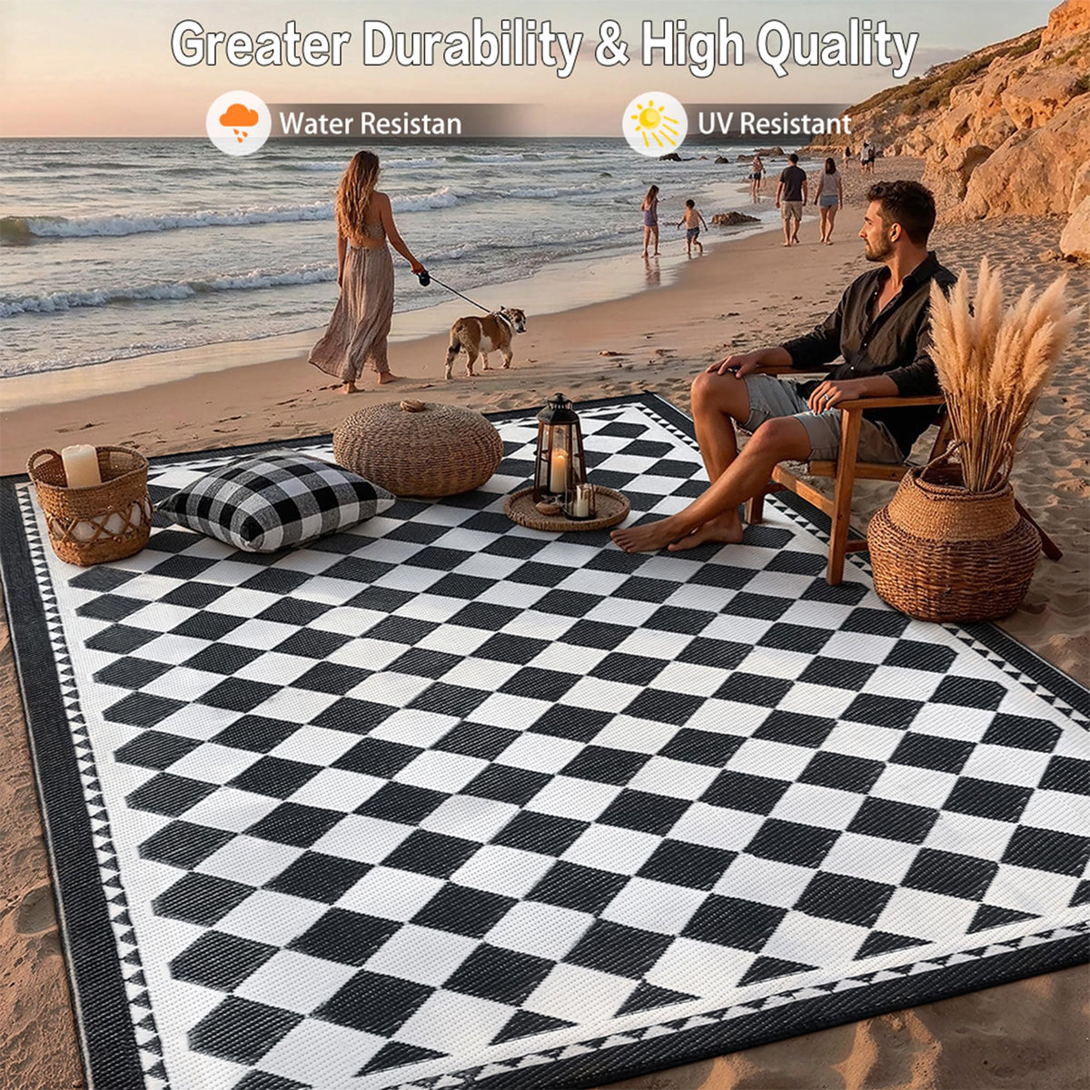 HUGEAR reversible rug demonstrates dual color option for quick decor changes.