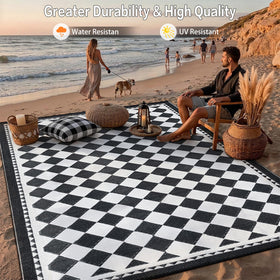 HUGEAR reversible rug demonstrates dual color option for quick decor changes.