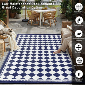 HUGEAR reversible blue plaid rug for two looks