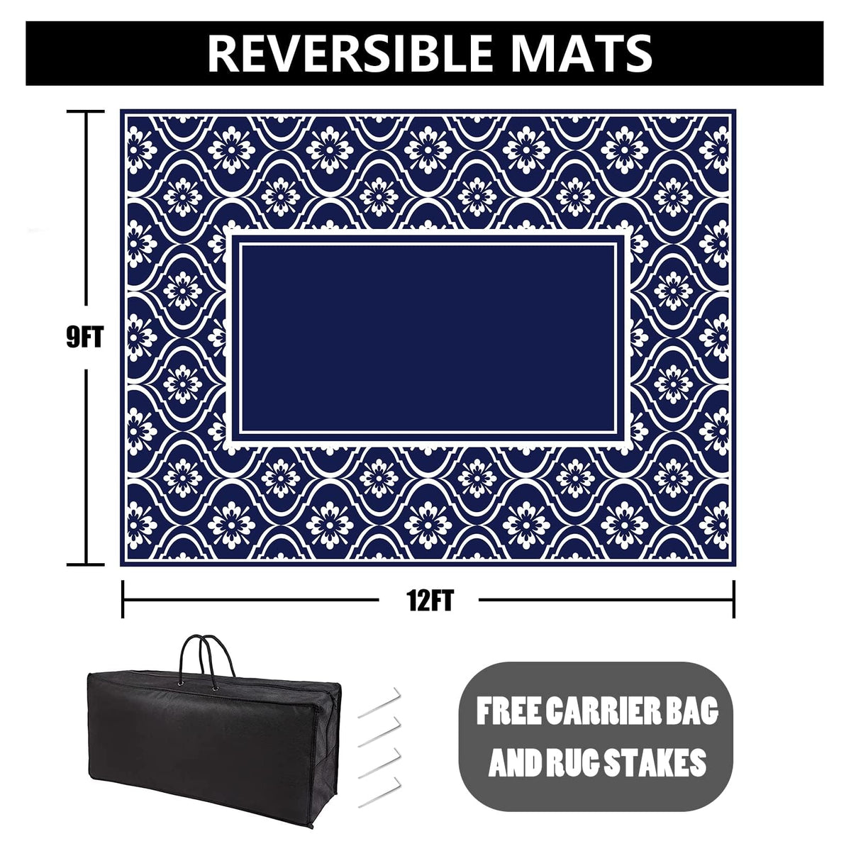 HUGEAR blue rug used at a campsite, soft underfoot and quick-drying