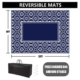 HUGEAR blue rug used at a campsite, soft underfoot and quick-drying