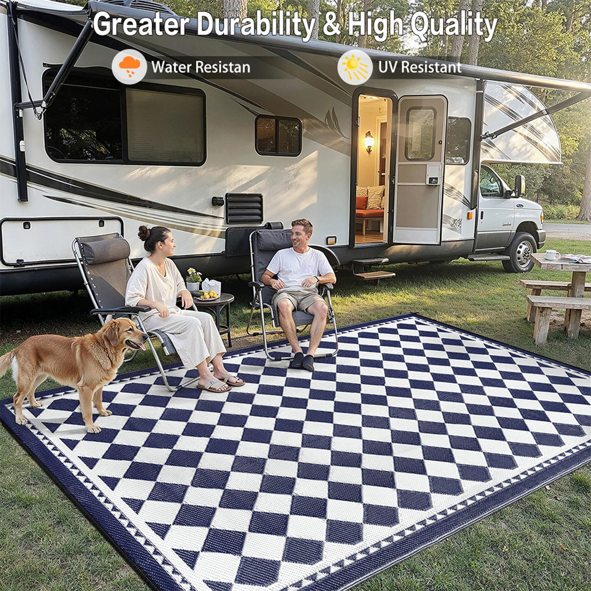 HUGEAR UV-resistant outdoor carpet keeps colors vibrant under sun