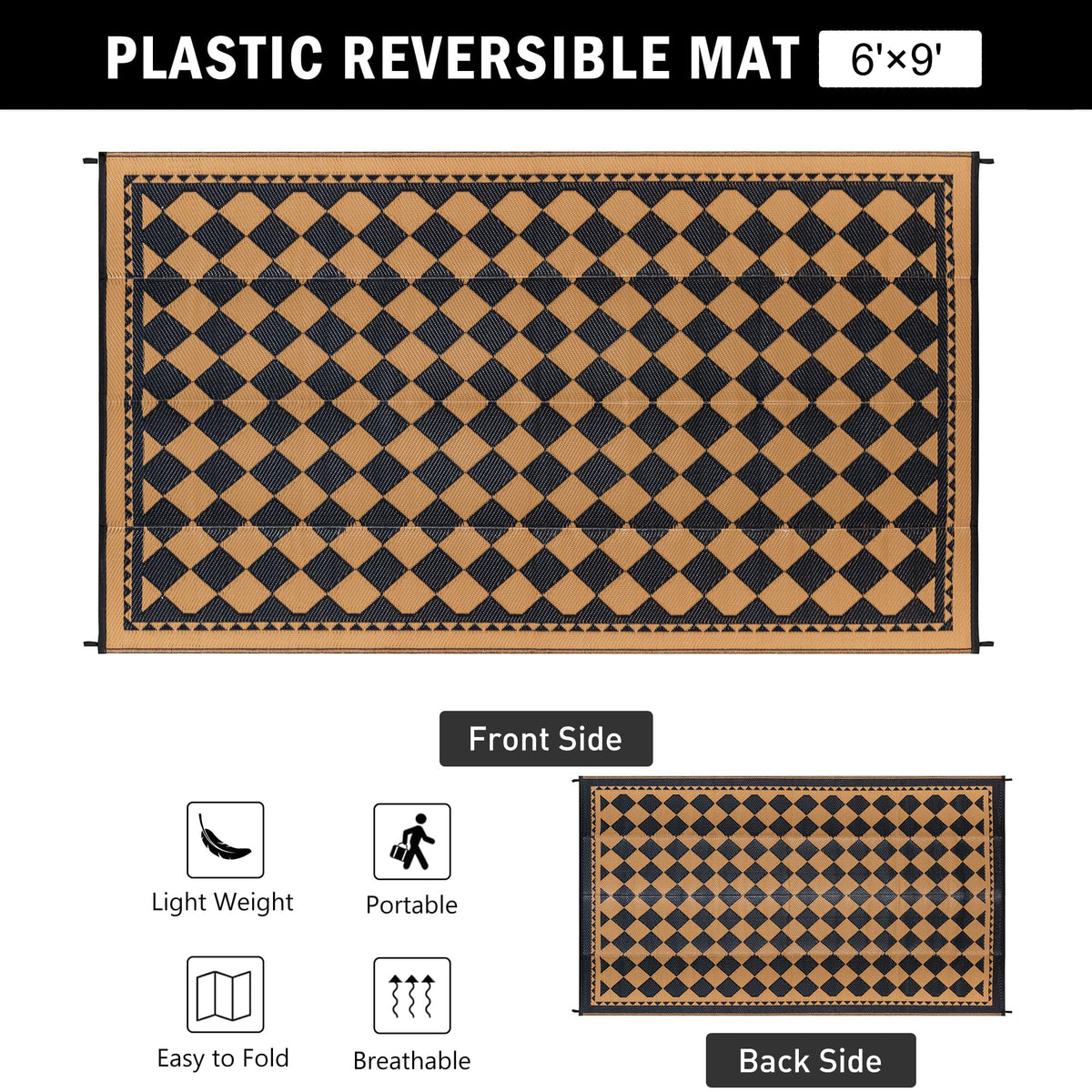 HUGEAR washable reversible mat for decks, easy to clean after outdoor gatherings