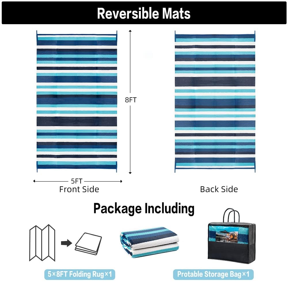 HUGEAR waterproof rug blue/white stripe, protects floors and cleans easily.