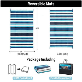 HUGEAR waterproof rug blue/white stripe, protects floors and cleans easily.