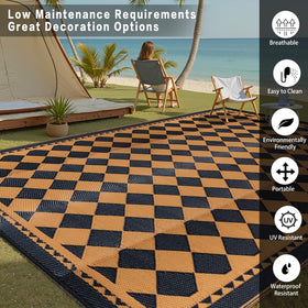 HUGEAR waterproof patio rug resists spills and cleans easily.