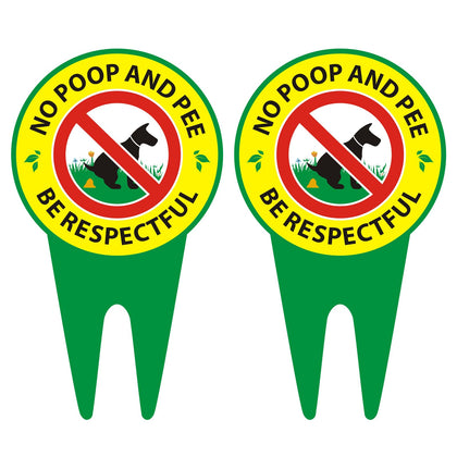 Hugifun No Poop Sign 2-Pack front view clearly visible on a lawn, helps keep pets off
