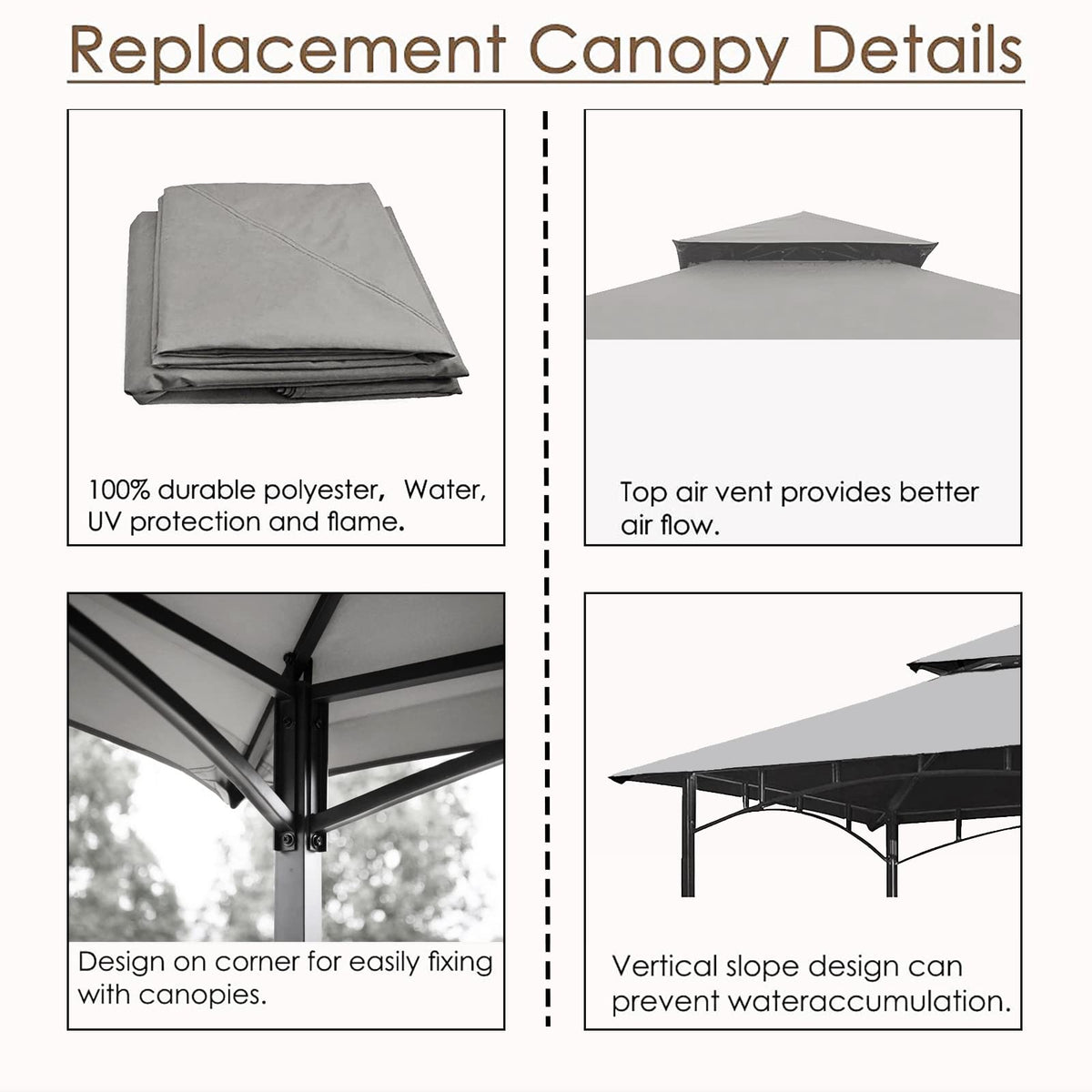 Hugline gray canopy cover only, metal frame not included.