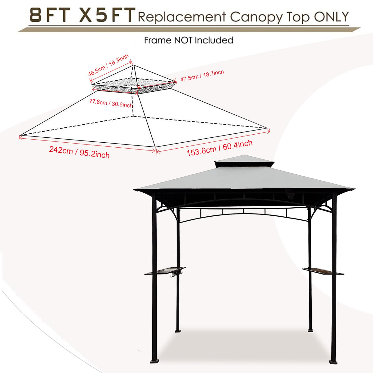 Hugline replacement canopy for model L-GG001PST-F fitment in gray.